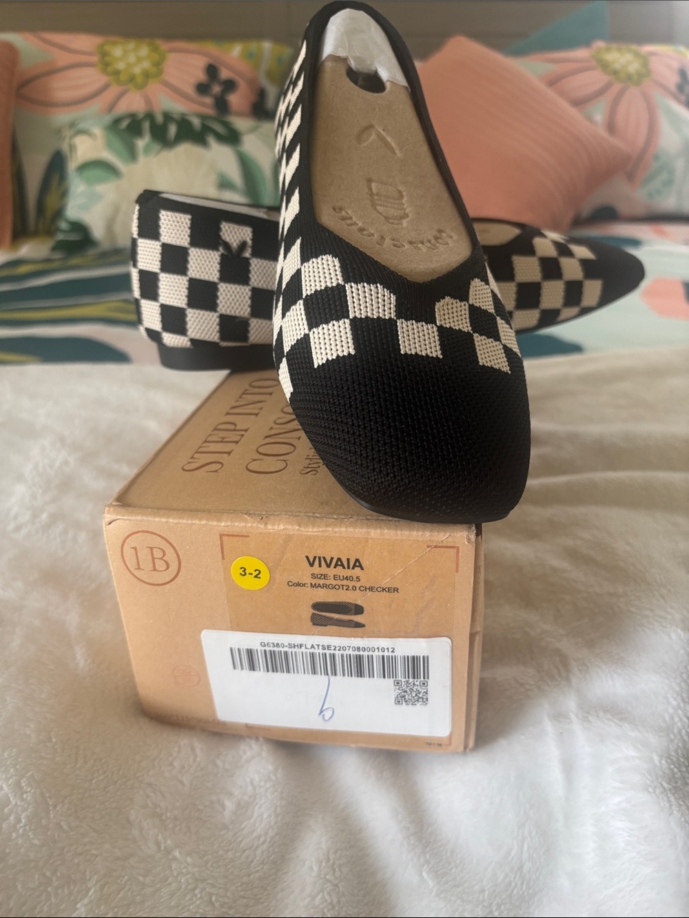 VIVAIA Margot Checker Knit Ballet Flat in Black & White